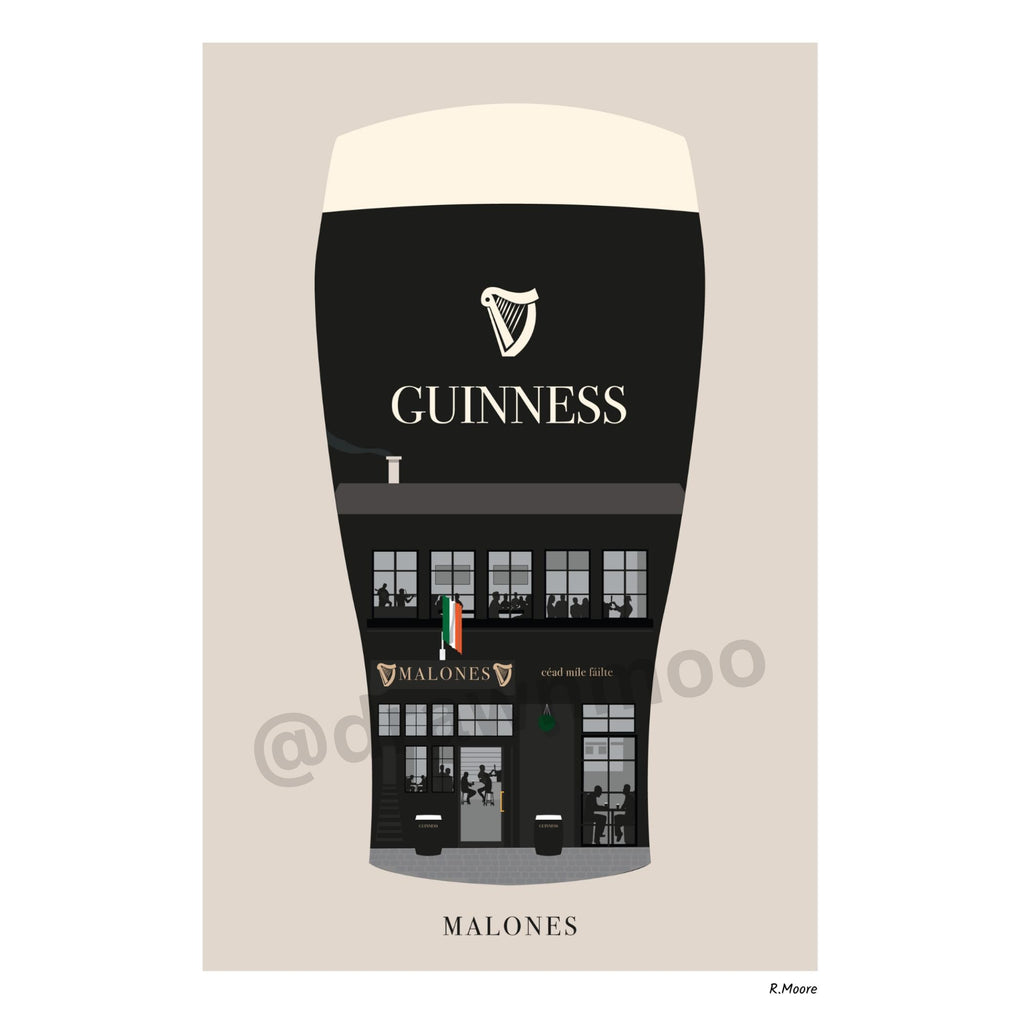 Malones | Pubs In Pints | Print | Glasgow | Scotland | Bar | Poster | Guinness | Irish