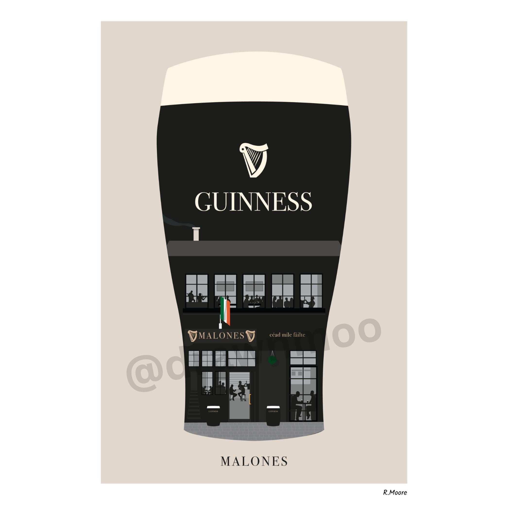 Malones | Pubs In Pints | Print | Glasgow | Scotland | Bar | Poster | Guinness | Irish