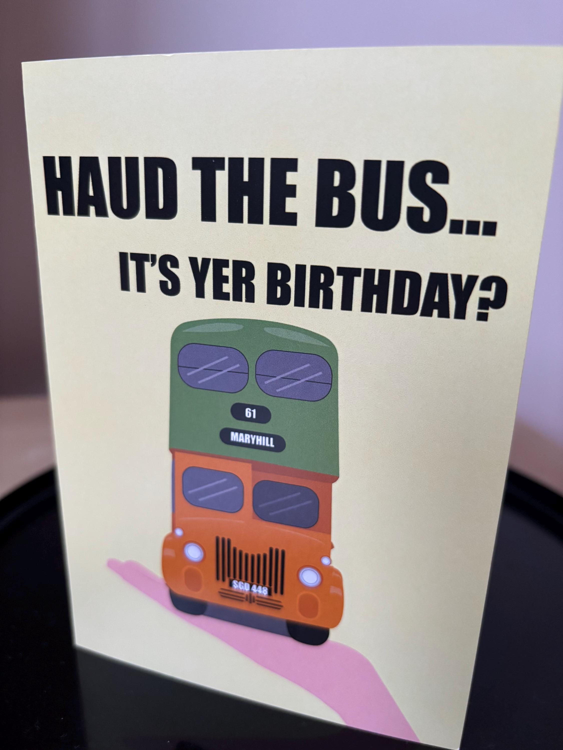 Birthday Card | Retro Glasgow Bus Illustration, Scottish Personality, A6 Size