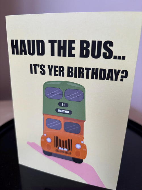 Birthday Card | Retro Glasgow Bus Illustration, Scottish Personality, A6 Size