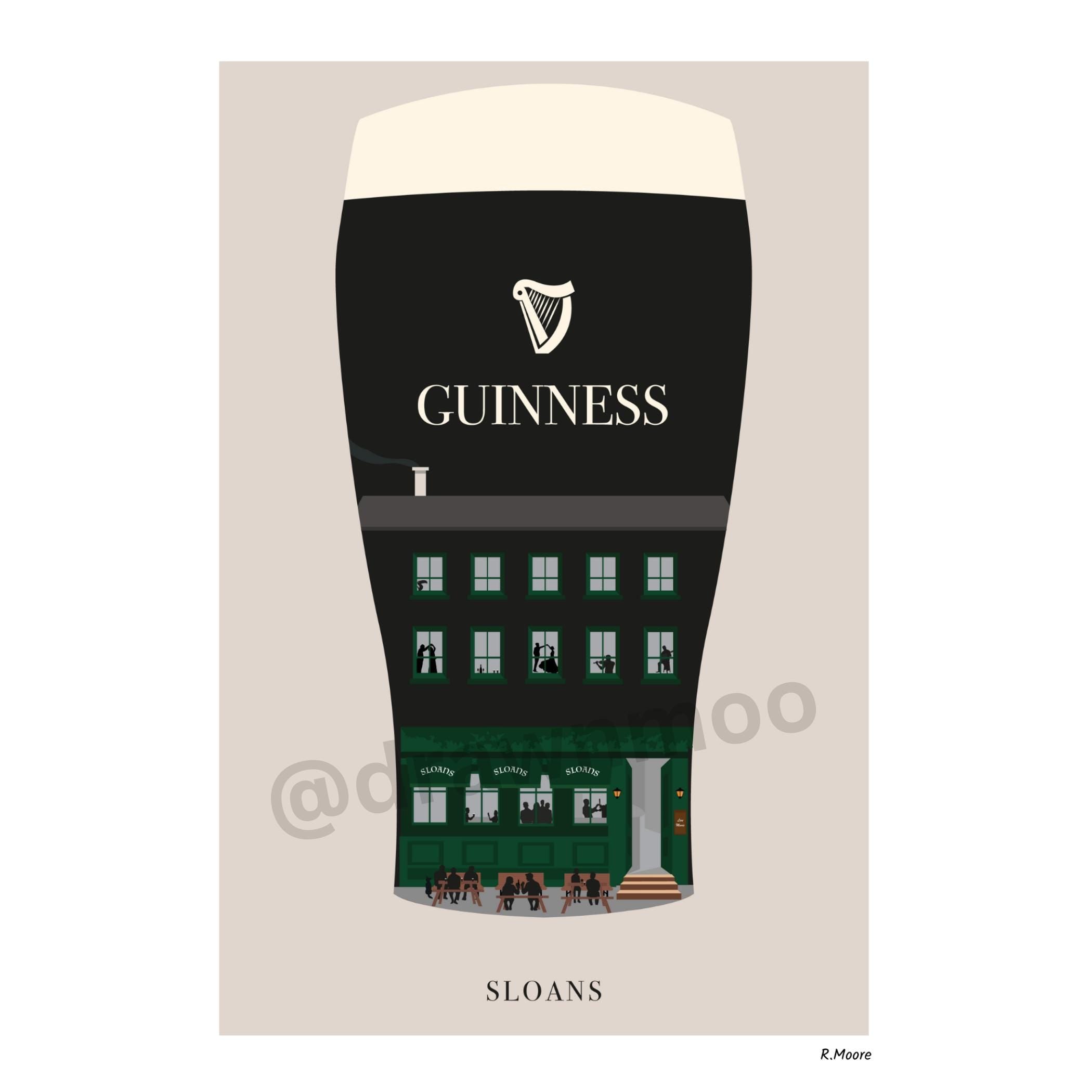 Sloans | Pubs In Pints | Print | Glasgow | Scotland | Bar | Poster | Guinness | Irish