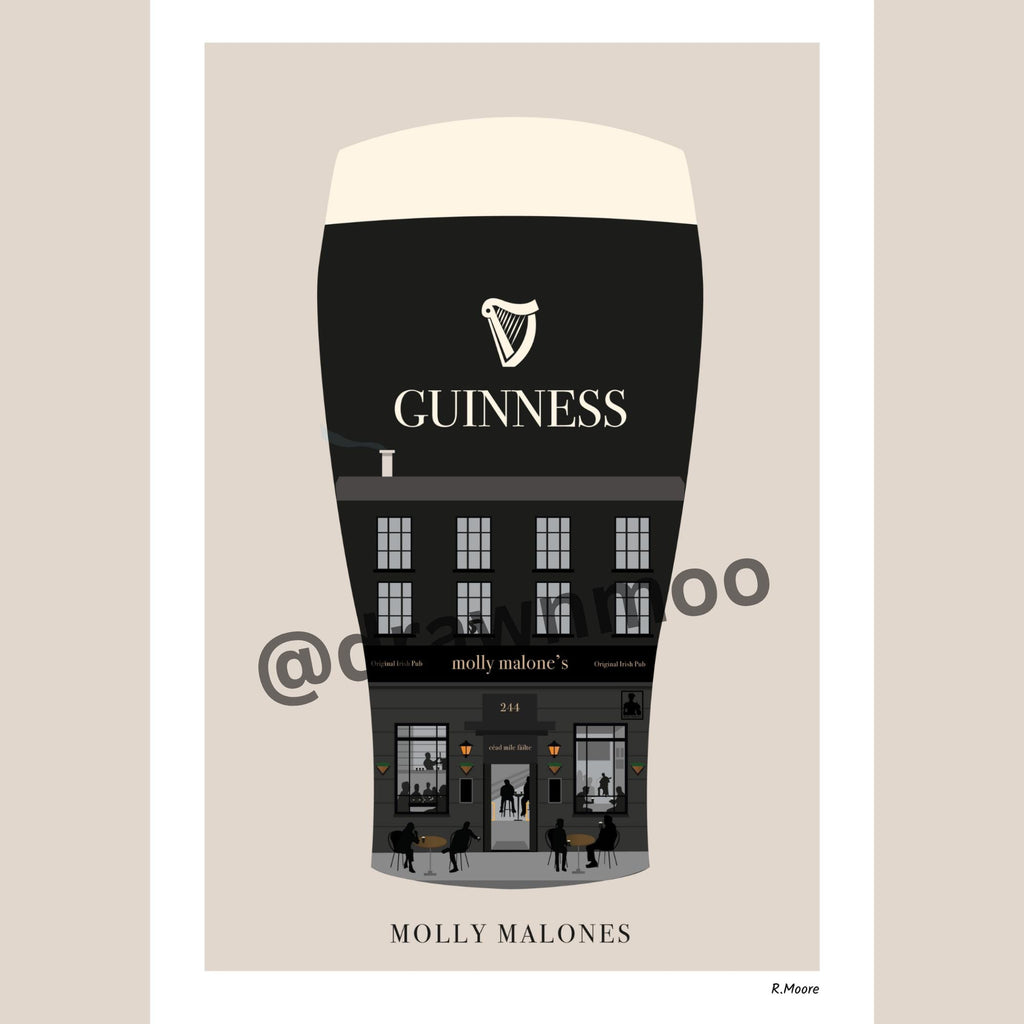 Molly Malones | Pubs In Pints | Print | Glasgow | Scotland | Bar | Poster | Guinness | Irish