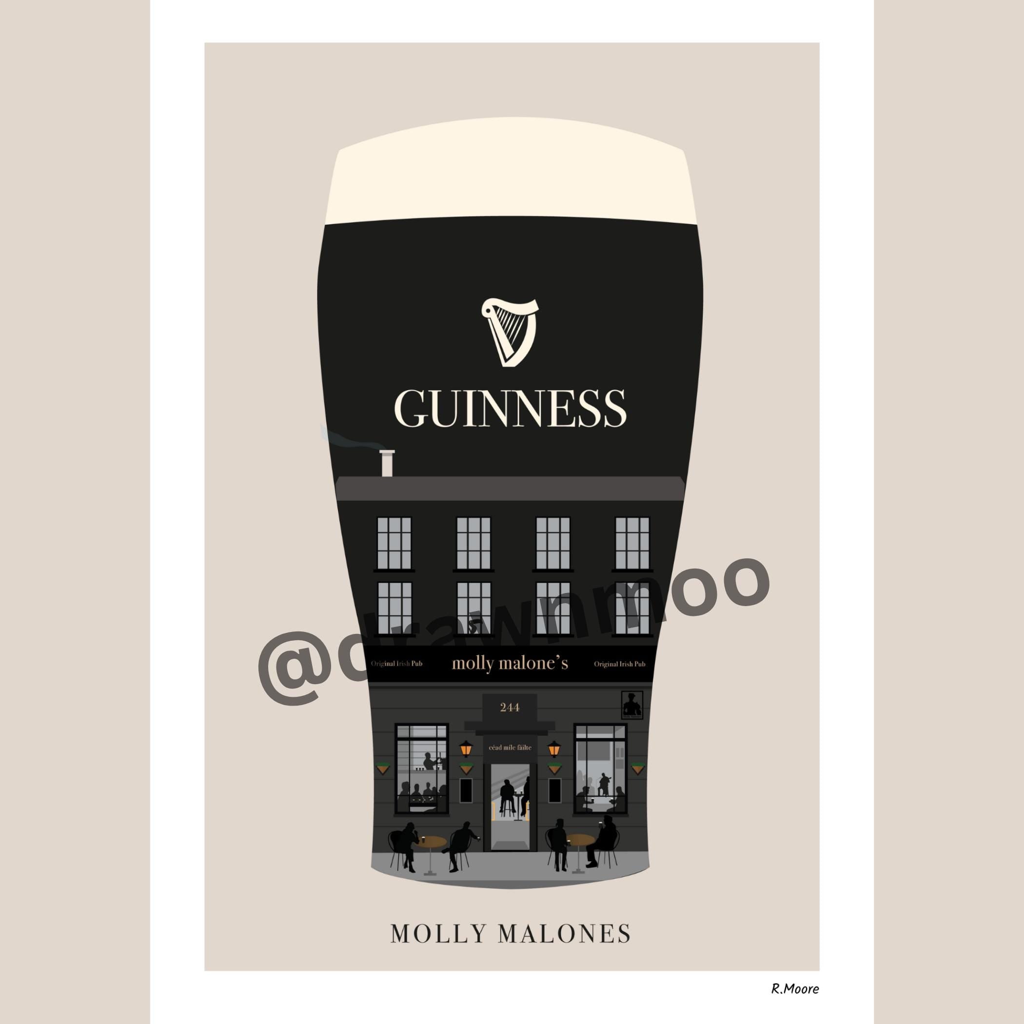 Molly Malones | Pubs In Pints | Print | Glasgow | Scotland | Bar | Poster | Guinness | Irish