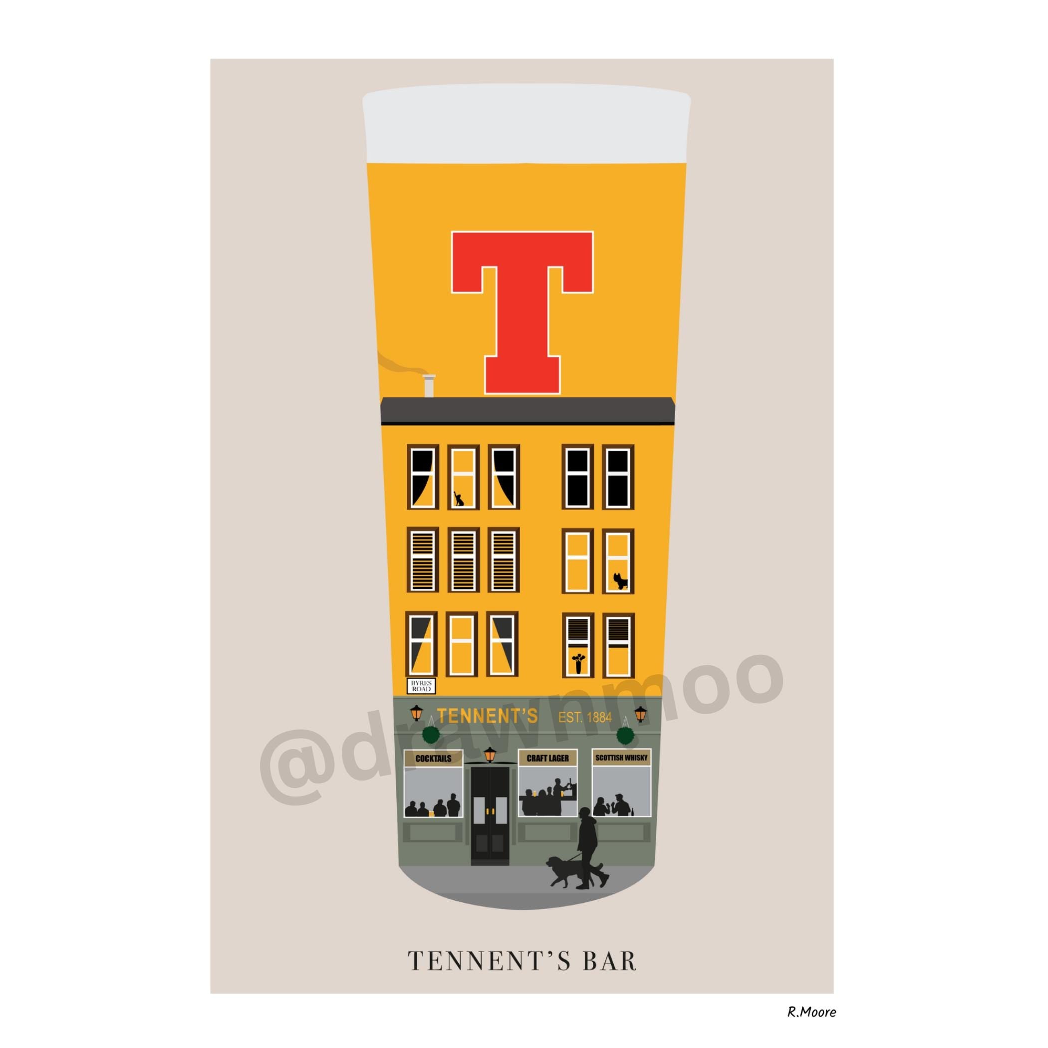 Tennents Bar Print: Glasgow Scotland Pub Art - Pubs In Pints Series