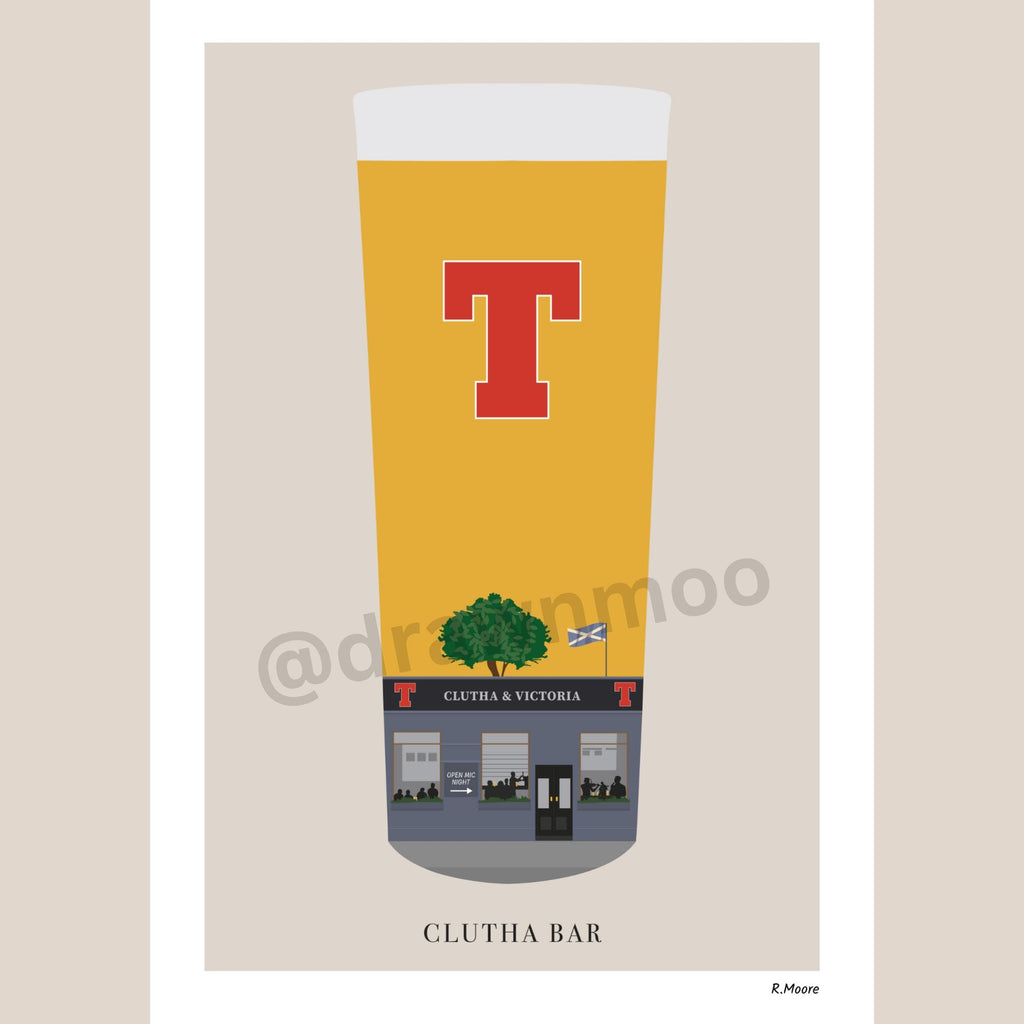 Clutha Bar | Pubs In Pints | Print | Glasgow | Scotland | Bar | Poster | Tennents | Scottish