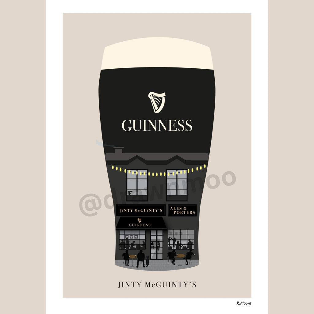Jinty McGuinty's | Pubs In Pints | Print | Glasgow | Scotland | Bar | Poster | Guinness | Irish