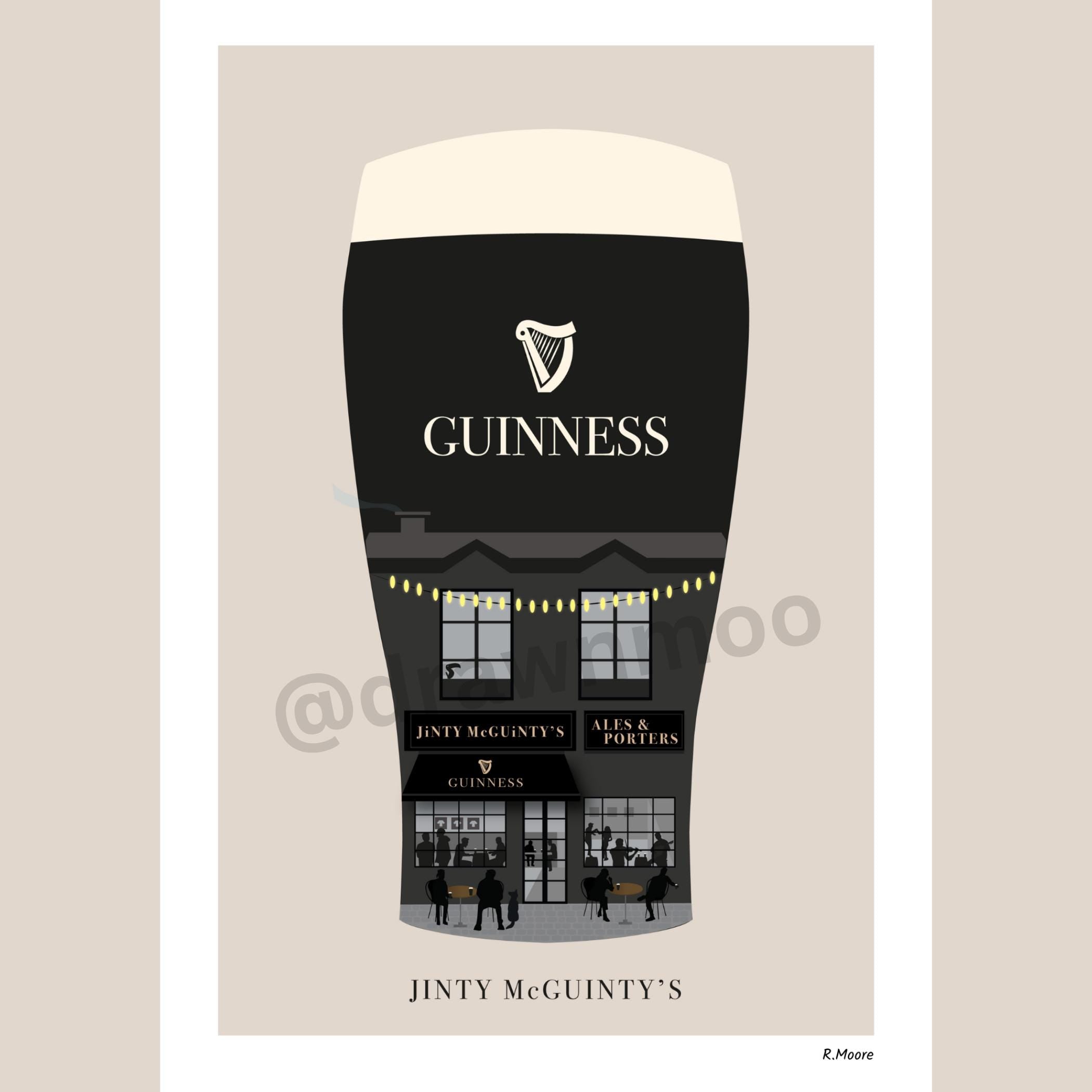 Jinty McGuinty's | Pubs In Pints | Print | Glasgow | Scotland | Bar | Poster | Guinness | Irish