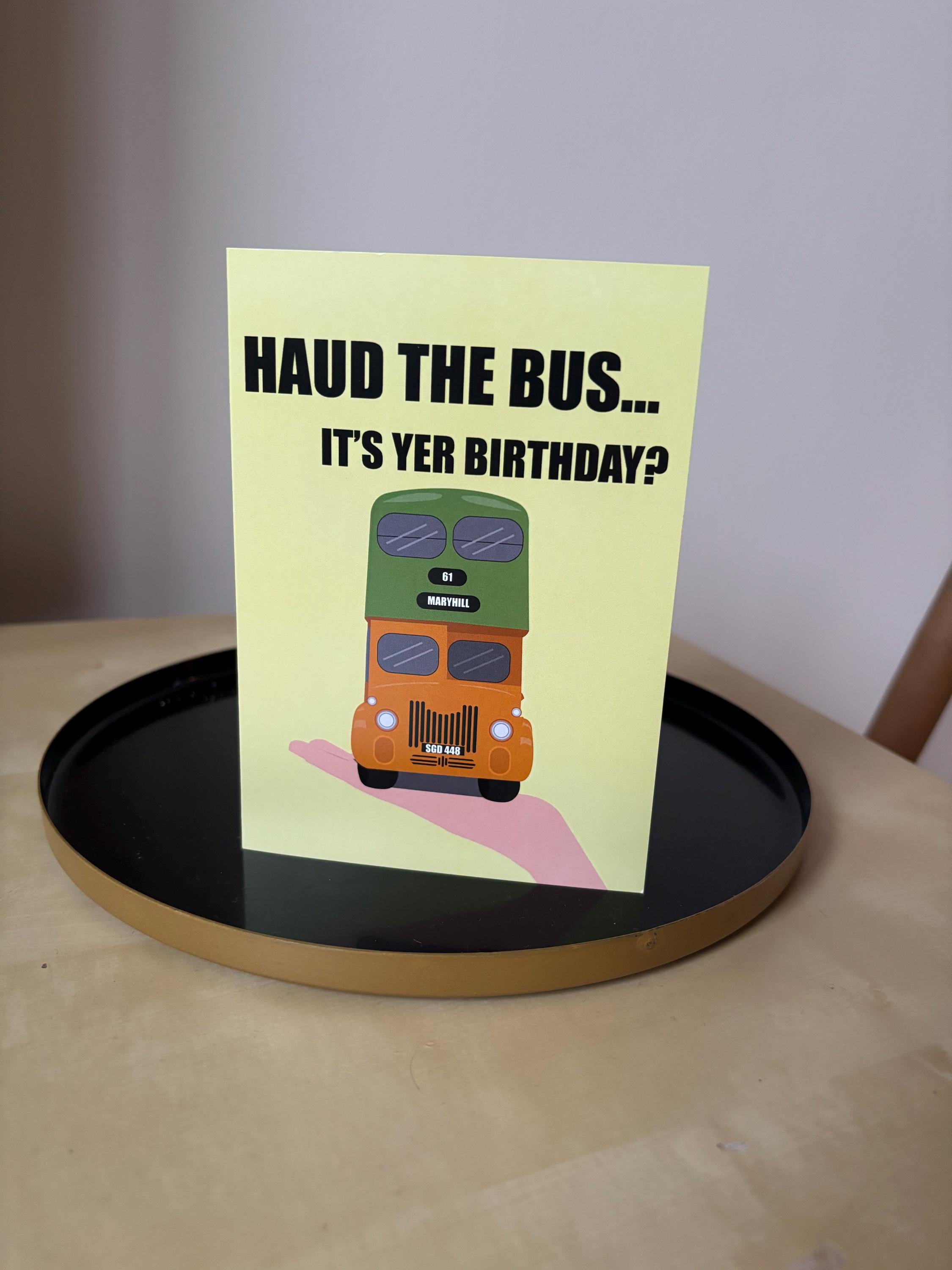 Birthday Card | Retro Glasgow Bus Illustration, Scottish Personality, A6 Size