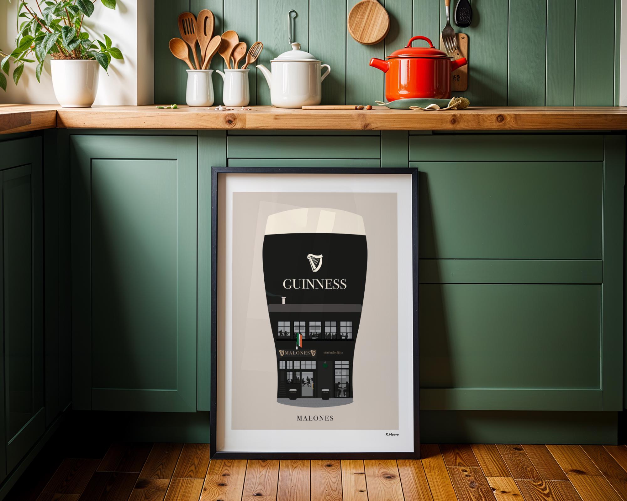 Malones | Pubs In Pints | Print | Glasgow | Scotland | Bar | Poster | Guinness | Irish